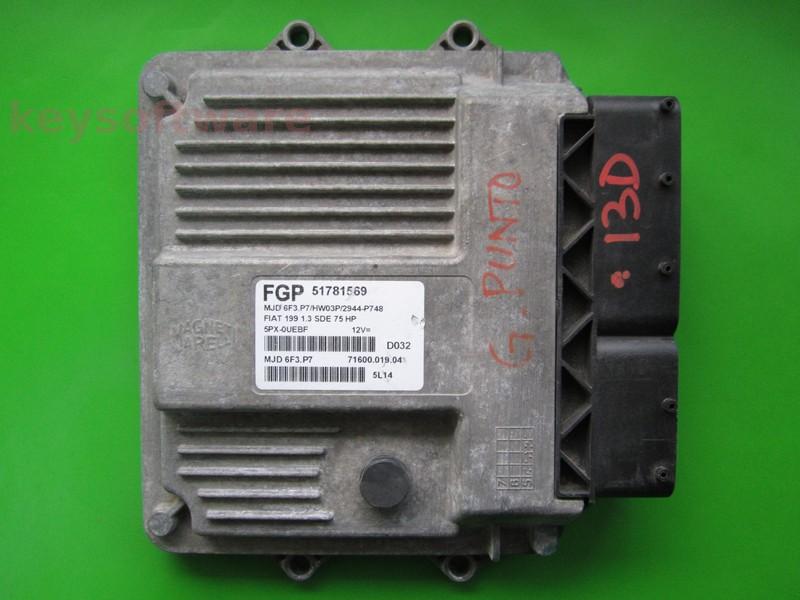 ECU Fiat Grande Punto 1.3JTD 51781569 6F3.P7 HW03P +