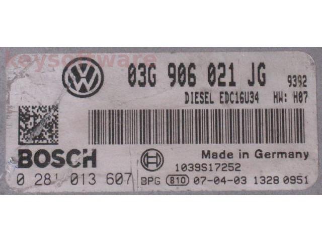 ECU VW Golf5 2.0TDI 03G906021JG 0281013607 EDC16U34 BMM H07